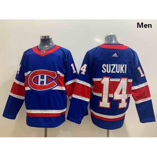 Men Montreal Canadiens 14 Nick Suzuki Blue 2020 21 Reverse Retro Adidas Jersey
